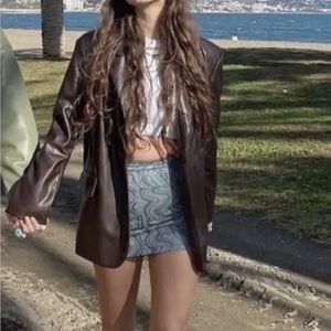 NWT ZARA BROWN FAUX LEATHER JACKET/BLAZER